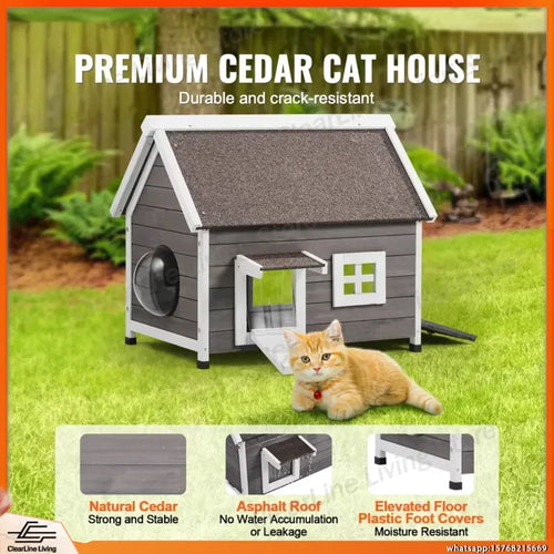 SucceBuy Outdoor Cat House 22x30x26 Weatherproof Feral Cat Shelter Wooden Cat Kennel for Multiple Cats with Side Door Pet Hut