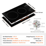 Charger l'image dans la visionneuse de galerie, Amocart 12 inch Electric Cooktop 2 Burners Built-in Electric Stove Top Ceramic Top Radiant Cooktop w/ Glass Panel Knob Control
