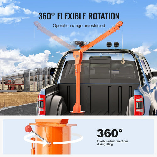 for Factory Lifting Goods Amocart 1100lbs Electric Pickup Truck Crane W/ 3500lbs Electric Winch Bed Jib Crane Hoist 360° Swivel