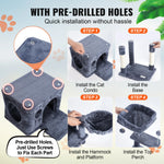Amocart Cat Tree for Indoor Cats Cat Tower with Cat Condo Sisal Scratching Post HammockTop Perch Jumping Platforms Dark Grey