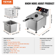 Charger l'image dans la visionneuse de galerie, Amocart Commercial Deep Fryer Electric Countertop Fryer with Basket Stainless Steel Single Oil Fryer with Time &amp; Temp Control
