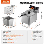 SucceBuy Commercial Deep Fryer Electric Countertop Fryer with Basket Stainless Steel Single Oil Fryer with Time & Temp Control