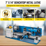 Charger l'image dans la visionneuse de galerie, Amocart Mini Metal Lathe Machine 7"x14" 550W 180x350mm Variable Speed + 3 Jaw Chuck for Metalworking Turning Drilling Threading
