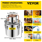 Bild in Galerie-Viewer laden, Amocart 3 5 8 Gal Distiller Moonshine Alcohol Brew Water Wine Essential Oil Brewing Kit Stainless Copper with Pump for Home DIY

