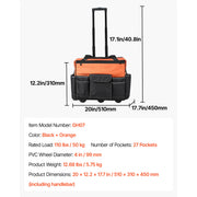 Bild in Galerie-Viewer laden, Amocart 110 lbs Rolling Tool Bag 27 Pockets Roller Tool Bag on Wheels with Adjustable Telescoping Handle for Construction Tools
