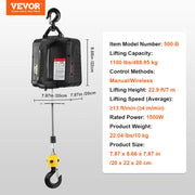 Bild in Galerie-Viewer laden, Amocart 1100lbs 1500W Electric Hoist Winch Portable Power Winch Crane with Wireless Remote Control for Overload Protection
