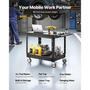 Charger l'image dans la visionneuse de galerie, Amocart 550 lbs Utility Service Cart Two-Shelf Plastic Hand Dolly Cart with 360° Swivel Wheels for Warehouse Garage Cleaning
