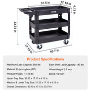 Charger l'image dans la visionneuse de galerie, Amocart 2/3 Shelf Utility Service Cart Dolly with 360° Swivel Wheels Ergonomic Storage Handle for Warehouse/Garage/Cleaning
