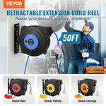 SucceBuy Retractable Extension Cord Reel 50FT Lighted Triple Tap Outlet 13Amp Circuit Breaker 180° Swivel Bracket Electrical Use
