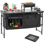 SucceBuy Camping Kitchen Table Outdoor Cooking Table Aluminum Lightweight Portable Cook Station for BBQ Party Picnic RV Travel