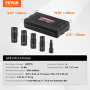 Charger l'image dans la visionneuse de galerie, Amocart Lug Nut Impact Socket Set 1/2 in Drive Metric SAE 6-Point Flip Socket Set 4 Total Lug Nut Sizes CR-MO Wheel Socket Set
