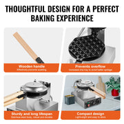 Bild in Galerie-Viewer laden, Amocart Commercial Egg Bubble Waffle Maker 1400W Non-Stick Stainless Steel Bubble Puff w/180° Rotatable 2 Pans &amp; Wooden Handles
