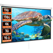 Charger l'image dans la visionneuse de galerie, Amocart Manual Pull Down Projector Screen 100 inch 16:9 4K 1080 HD Retractable Projector Screen for Family Home Office Theater
