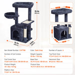 Amocart Cat Tree for Indoor Cats Cat Tower with Cat Condo Sisal Scratching Post HammockTop Perch Jumping Platforms Dark Grey