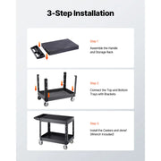 Charger l'image dans la visionneuse de galerie, Amocart 550 lbs Utility Service Cart Two-Shelf Plastic Hand Dolly Cart with 360° Swivel Wheels for Warehouse Garage Cleaning
