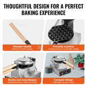 Bild in Galerie-Viewer laden, Non-Stick Stainless Steel Bubble Puff w/180° Rotatable 2 Pans &amp; Wooden Handles Amocart Commercial Egg Bubble Waffle Maker 1400W
