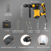 Bild in Galerie-Viewer laden, Amocart 1500W Rotary Hammer Drill Max Drilling 32mm 4 Modes Plus Corded Demolition Chipping Metal Concrete Breaker Jackhammer

