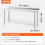 Charger l'image dans la visionneuse de galerie, Amocart 24 x 72 x 36 Inch Stainless Steel Work Table Commercial Food Prep Worktable Heavy Duty Prep Worktable Metal Work Table
