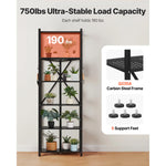 SucceBuy Foldable Storage Shelf Metal Rack Shelving Unit No Assembly Organizer Shelf with 5 Wheels & 4 Hooks for Kitchen Black