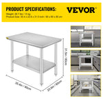 SucceBuy Kitchen Work Bench Commercial Catering Table Worktable with Undershelf Stainless Steel 330LBS 286LBS Restaurant Garage