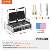Charger l'image dans la visionneuse de galerie, Amocart Commercial Panini Grill 3600W Electric Sandwich Panini Maker with Temp Control And 19"x9" for Hamburger Steak Bacon
