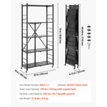 SucceBuy Foldable Storage Shelf Metal Rack Shelving Unit No Assembly Organizer Shelf with 5 Wheels & 4 Hooks for Kitchen Black