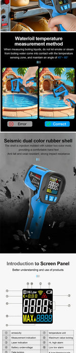 -50 to 800 Degree Mestek Digital Infrared Thermometer Laser Temperature Meter Non-contact Pyrometer Hygrometer IR Thermometer