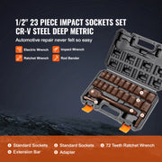 Bild in Galerie-Viewer laden, Amocart 23PCs 1/2" Drive Impact Socket Set Socket Set SAE (7/16" -1")&amp; Metric (13-24mm) 6 Point Cr-V Alloy Steel Auto Repair

