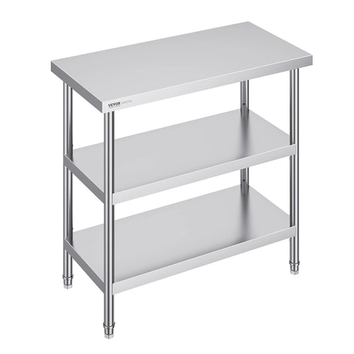 SucceBuy Stainless Steel Food Prep Table Commercial Kitchen Worktable with 2 Adjustable Undershelf for BBQ Kitchen Garage