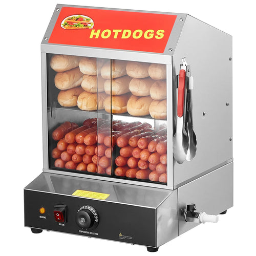 SucceBuy 27/37L 2Tiers Hot Dog Steamer with Temperature Control Stainless Steel Electric Bun Warmer for Hot Dogs&Buns for Cinema