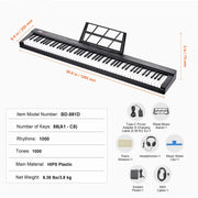 Charger l'image dans la visionneuse de galerie, Amocart 88 Key Digital Piano Keyboard Semi Weighted Keys Full Size Electric Portable Keyboard Piano Set 1000 Tone for Beginners
