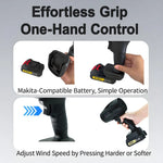 Powerful Air Blower Turbo Fan with Thrust 550g to Cleaning Fallen Leaves, Snow and Sand with 21V Makita-Style Battery