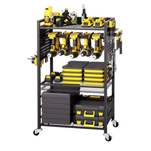 Amocart 4-tier Rolling Tool Organizer Cart 150 lbs Garage Floor Stand Storage Cart on Wheels Drill Holder Rack for Workshop