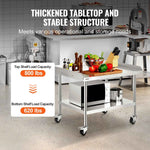 Amocart Stainless Steel Work Table Commercial Food Prep Worktable with 4 Wheels Heavy Duty Prep Worktable for Restaurant Home