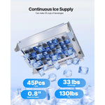 Amocart Commercial Ice Maker Machine 130Lbs/24H with 33Lbs Storage 45 Cubes per Cycle Stainless Steel Freestanding for Home