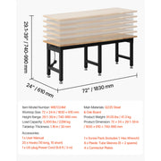Charger l'image dans la visionneuse de galerie, SucceBuy 5000 lbs Adjustable Workbench 72/96 x 24in Oak Wood Top Workstation with 4 AC Outlets Hardwood Worktable for Garage
