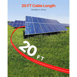 Amocart Solar Panel Extension Cable 20FT Black + 20FT Red / 30FT Black + 30FT Red / 50FT Black + 50FT Red / 100FT Black + 100FT Red 10AWG with Female & Male Waterproof Connectors 6mm² PV Cable for Home Ship