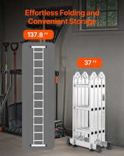 Charger l'image dans la visionneuse de galerie, Amocart Multi-Purpose Folding Ladder 7-in-1 Tall Step Ladder A Frame Adjustable Telescoping for Household Outdoor Work
