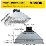 SucceBuy Built-in Range Hood 800/900CFM 3/4-Speed 30/36 Inch Stainless Steel with LED Lights Baffle Filters Ducted Convertible