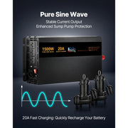 Charger l'image dans la visionneuse de galerie, Amocart Sump Pump Battery Backup System 1500W / 3000W Auto Switches to Battery Inverter for Continuous Sump Pump Operation
