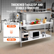 Charger l'image dans la visionneuse de galerie, Amocart 24 x 72 x 36 Inch Stainless Steel Work Table Commercial Food Prep Worktable Heavy Duty Prep Worktable Metal Work Table
