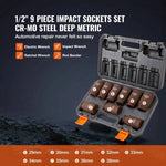 Amocart 1/2" Drive Impact Socket Set 9 Piece Deep Socket Set Metric 29-38mm 6 Point Cr-Mo Alloy Steel for Auto Repair