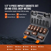 Charger l'image dans la visionneuse de galerie, Amocart 1/2" Drive Impact Socket Set 9 Piece Deep Socket Set Metric 29-38mm 6 Point Cr-Mo Alloy Steel for Auto Repair
