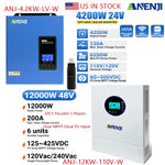 ANENJI Split Phase 12KW 48V Hybrid Solar Inverter Parallel 4.2KW 24V Inverter Pure Sine 120V 220V On Grid MPPT 200A Solar Charger PV 500V