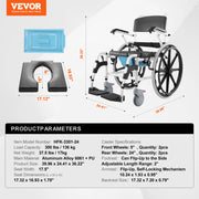 Charger l'image dans la visionneuse de galerie, Amocart Shower Wheelchair 17.5in Bathroom Wheelchair for Inside Shower Adjustable Rolling Shower Chair for Disabled Adult
