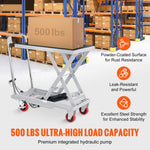 SucceBuy 330/500lbs Hydraulic Lift Table Cart Manual Single Scissor Platform with 4 Wheels and Non-slip Pad