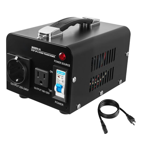 SucceBuy Voltage Converter Transformer 500/1000/1500/3000/5000/6000 VA with US / EU Outlet Power Cord Circuit Breaker Protection
