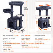 Bild in Galerie-Viewer laden, Amocart Cat Tree for Indoor Cats Cat Tower with Cat Condo Sisal Scratching Post HammockTop Perch Jumping Platforms Dark Grey
