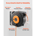 SucceBuy 30FT Retractable Extension Cord Reel with Lighted Triple Tap Outlet 10Amp Circuit Breaker for Ceiling Wall Mount Garage