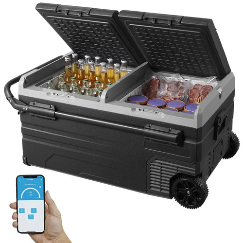 Amocart 75L 95L Small Car Fridge Portable Mini Dual Storage Zone Refrigerator Compressor Truck Freezer Cooler for Home Use